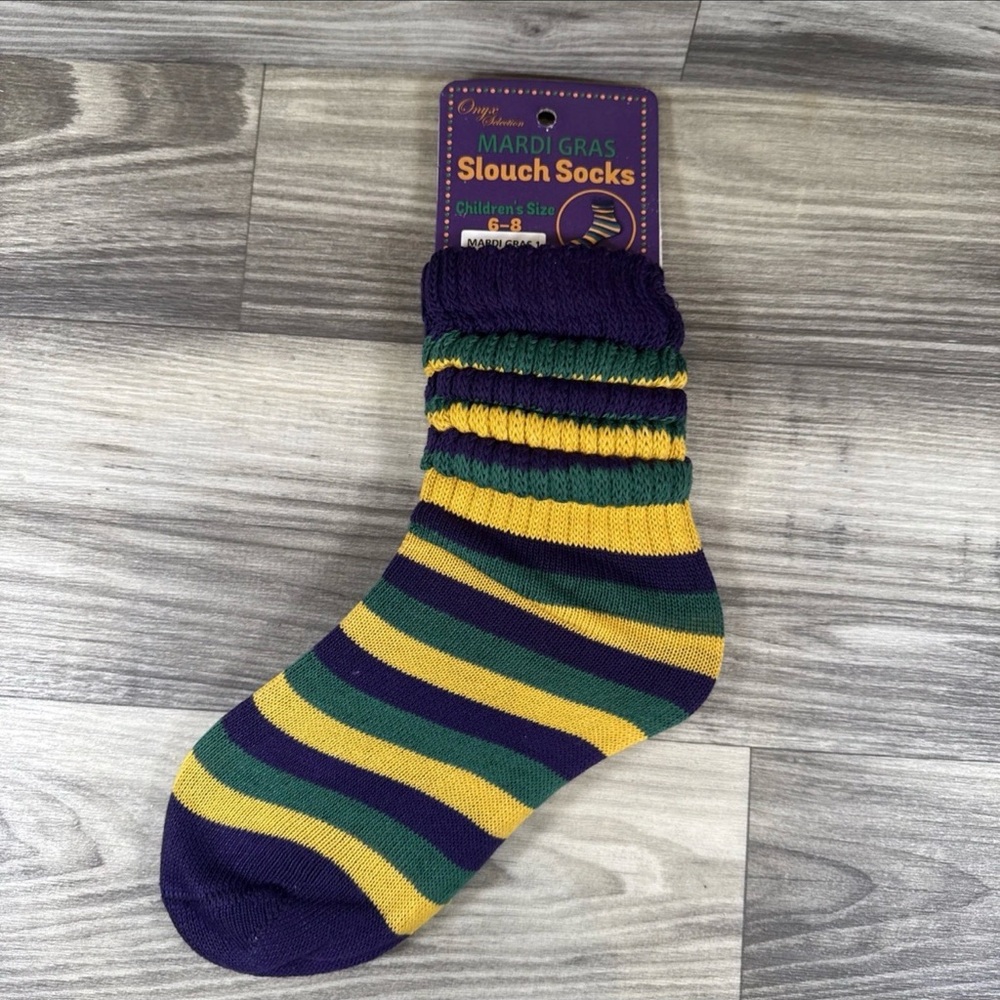 Mardi Gras Purple Yellow and Green Striped Slouchy Socks 1 Children’s 6-8 NWT